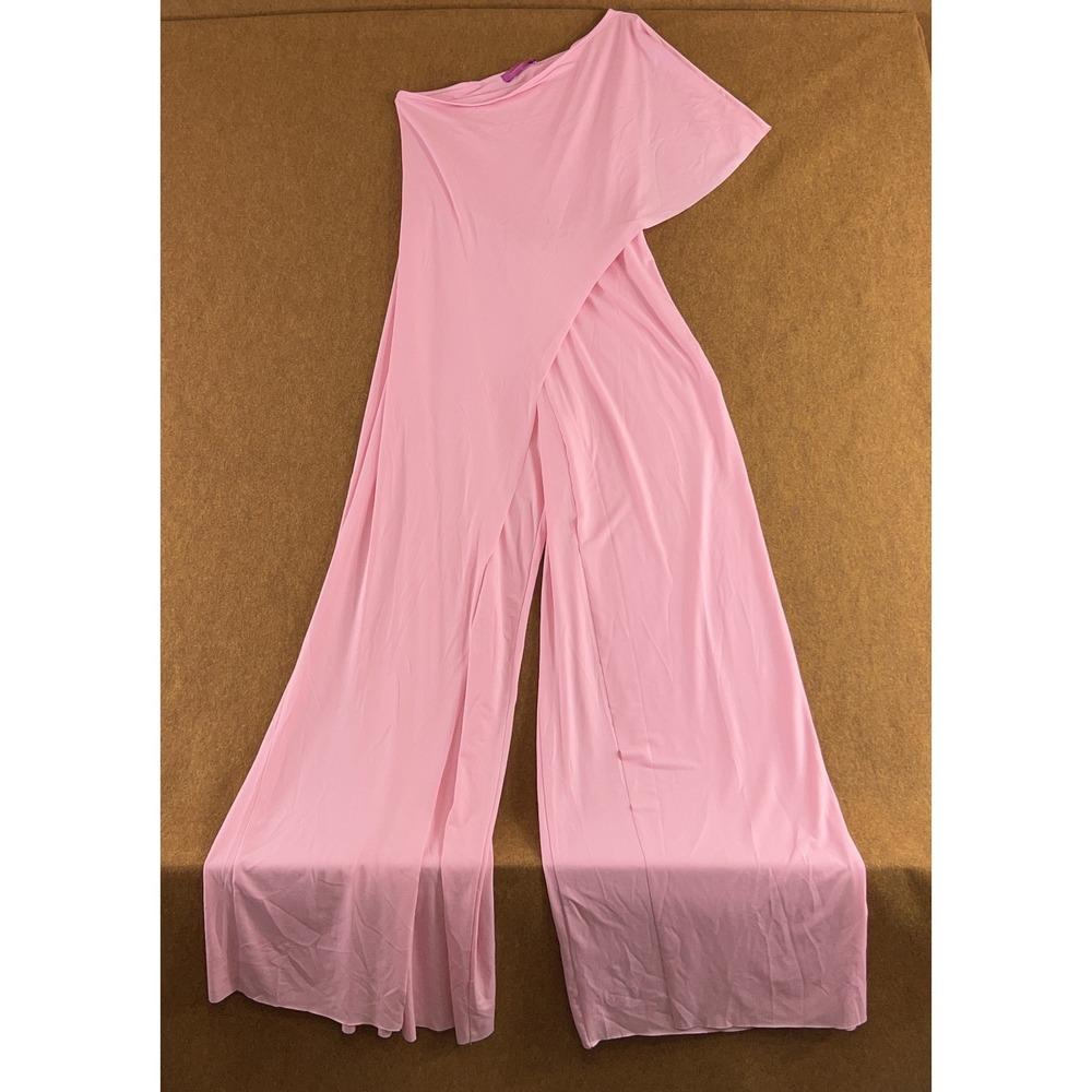 Narcisa Lang Womens Size Medium Pink One Shoulder Draped Wide Leg Jumpsuit New